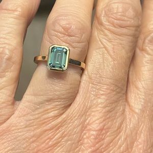 Teal Moissanite bezel set ring size 4
